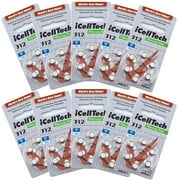 10 Packs (60 Batteries) iCellTech Size 312 Hearing Aid Batteries! 60 Batteries