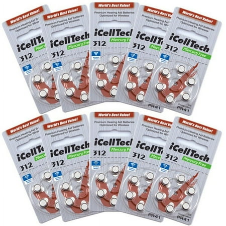10 Packs (60 Batteries) iCellTech Size 312 Hearing Aid Batteries! 60 Batteries