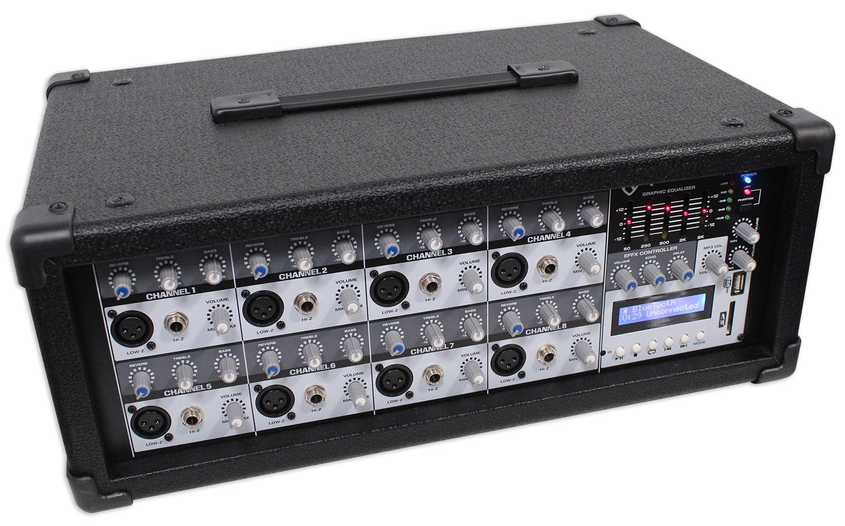 (2) Rockville RSG12.4 12” 3-Way 1000w DJ PA Speakers+Powered Mixer+Mics+Stands