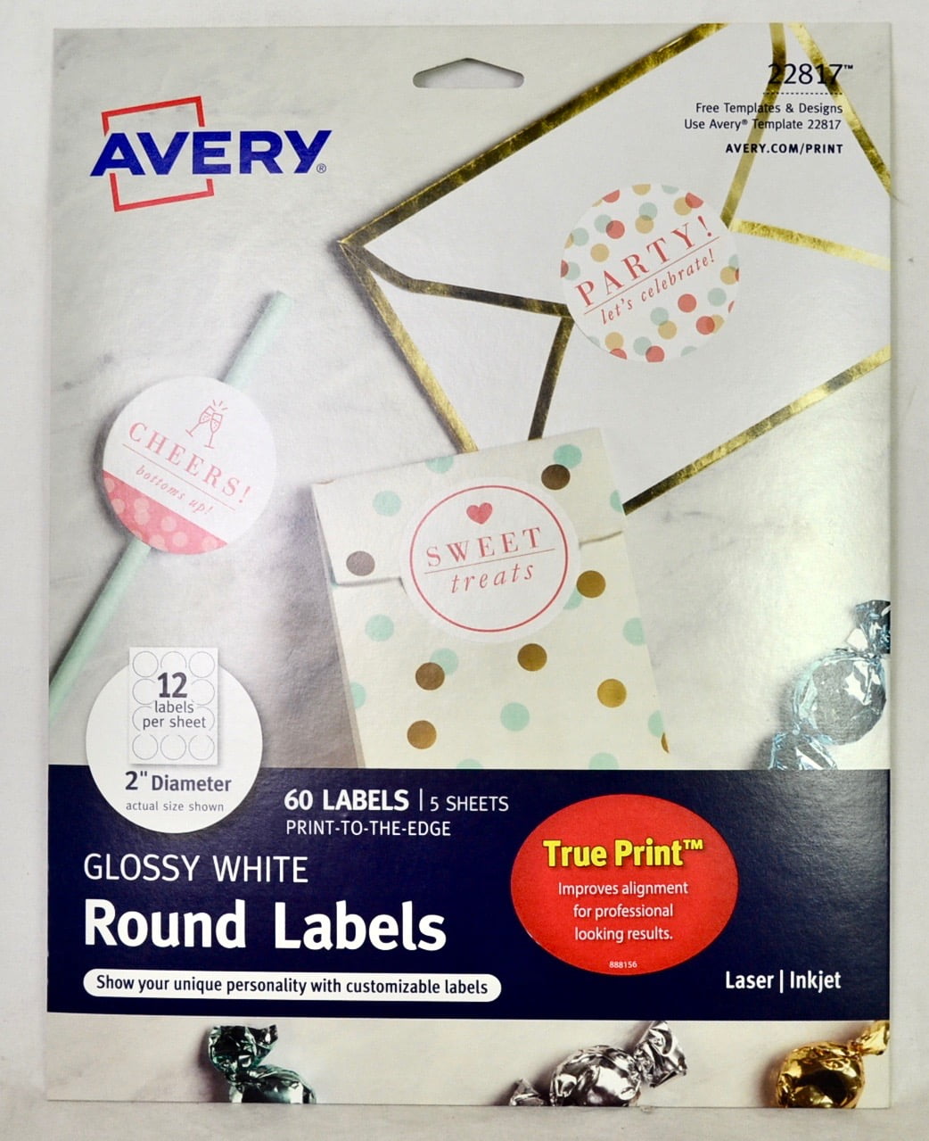 Avery PrinttoTheEdge Round Labels, Glossy White, 2 inch Diameter