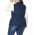 thumbnail image 3 of MODA NOVA Juniors Plus Size Sleeveless Drawstring Button Zip Denim Vest Dark Blue 1X, 3 of 6