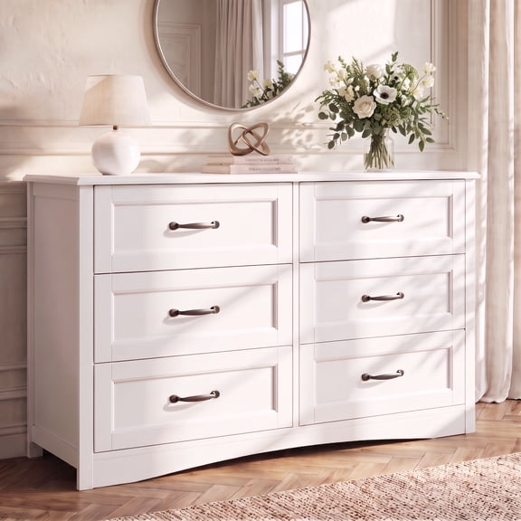 Dresser for Bedroom, Asofer 6-Drawer White Dresser with Metal Handle, Chest of Drawers for Living Room