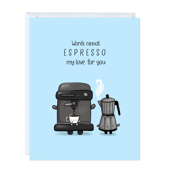 Tarjeta de Felicitación ALY LOU Divertida Espresso Amor Interior en Blanco