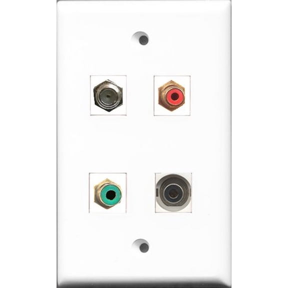 RiteAV 1 Port RCA Red and 1 Port RCA Green and 1 Port Coax Cable TV- F-Type and 1 Port 3.5mm Wall Plate
