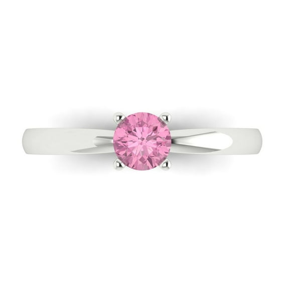 Solitaire Engagement Ring for Women - 0.5ct Simulated Pink Diamond in 18K White Gold Promise Ring
