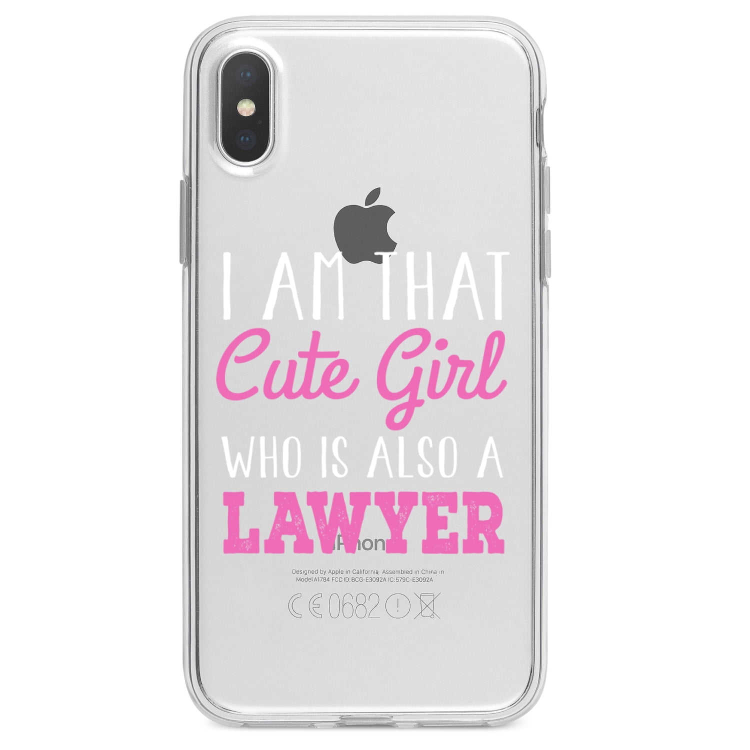 DistinctInk Clear Shockproof Hybrid Case for iPhone XS Max (6.5" Screen) - TPU Bumper Acrylic Back Tempered Glass Screen Protector - I Am That Cute Girl Who Is Also a Lawyer