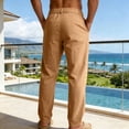 thumbnail image 6 of Men's Linen Pants Casual Summer Beach Pants Breathable Loose Fit with Elastic Waist Drawstring Yoga Trousers Slacks Big and Tall Size S-3XL Yellow, 6 of 9