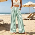 thumbnail image 4 of Tqcoqu Women's Striped Wide Leg High Waist Pants,Drawstring Elastic Loose Casual Beach Vacation Long Trouser with Pockets, 4 of 8