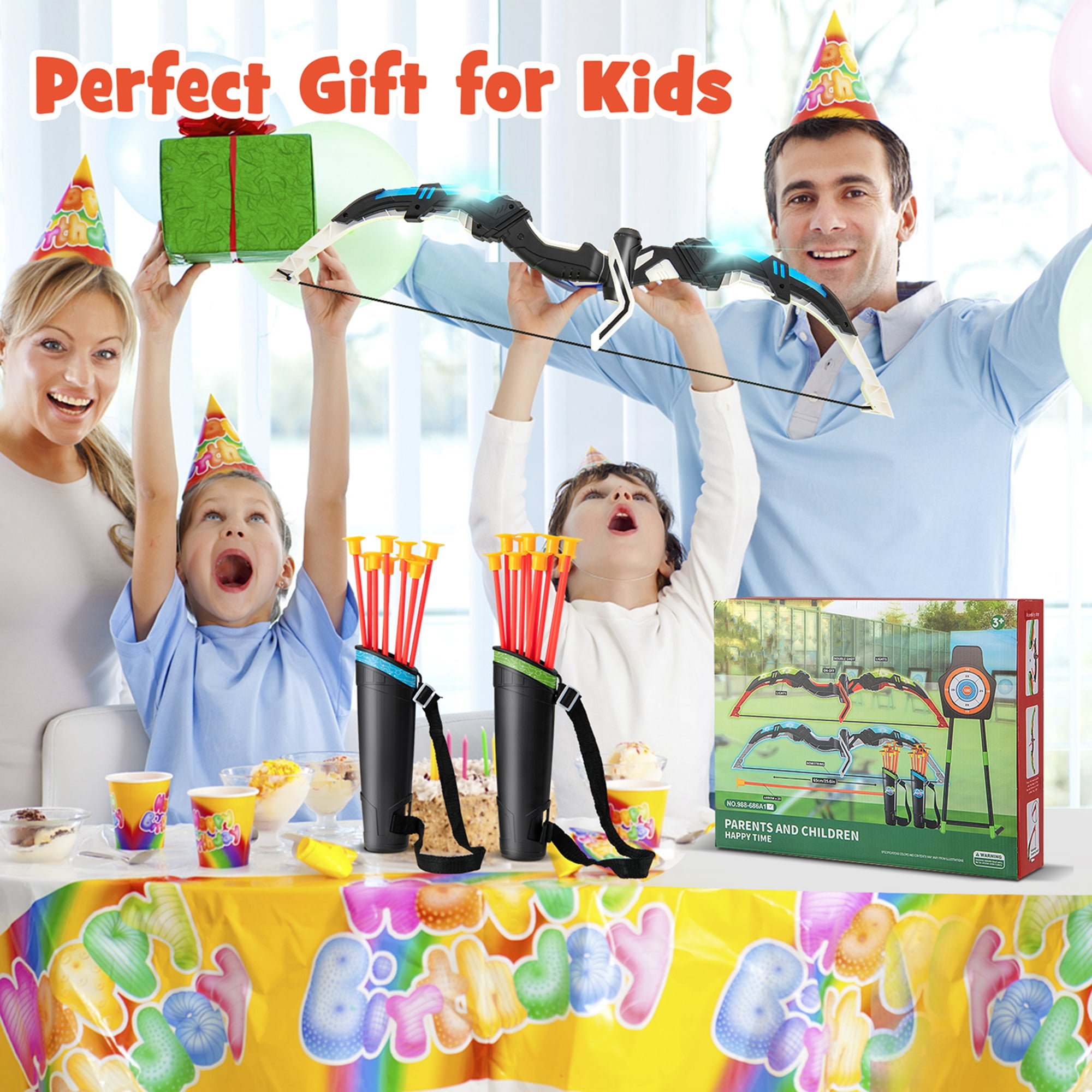 Costway 2-Pack Bow and Arrow Set for Kids LED Light Up Archery Toy with 20 Suction Arrows
