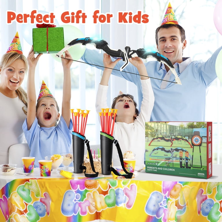 Pijl- en boogset voor kinderen, LED-verlichting, boogschietset, 2 stuks, 20 pijlen, 2