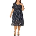 thumbnail image 2 of MODA NOVA Juniors' Plus Smocked Dresses Elegant Floral Midi Flare Dress, 2 of 5