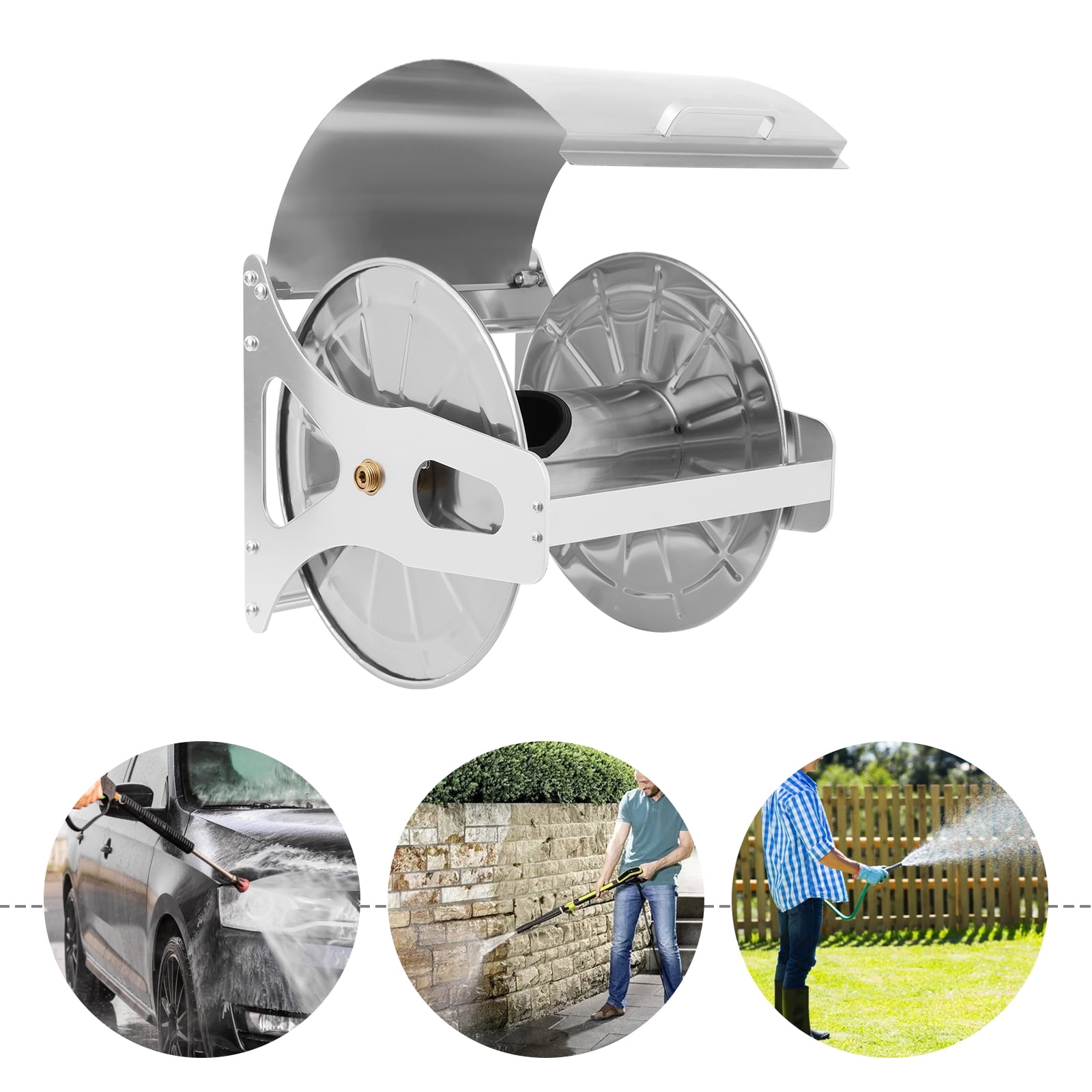TFCFL 360° Hose Reel Garden Hose Reel with Quick Coupler Wall-Mount Metal Hose Reel for Watering Washing