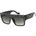 thumbnail image 2 of Women's Rhinstone Crystal Flat Top Square Sunglasses Mirrored Lens 57mm (Black / Lavender), 2 of 4