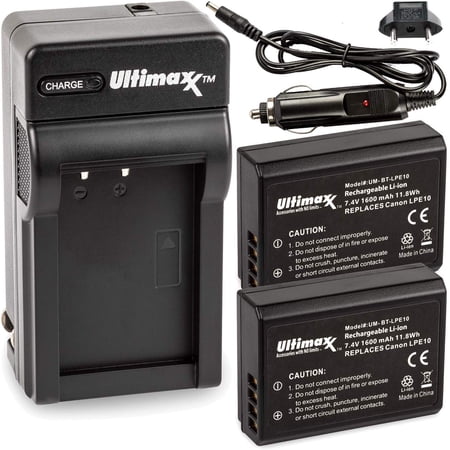 ULTIMAXX Travel Charger + Replacement Battery for Canon LPE10 - 1600mah