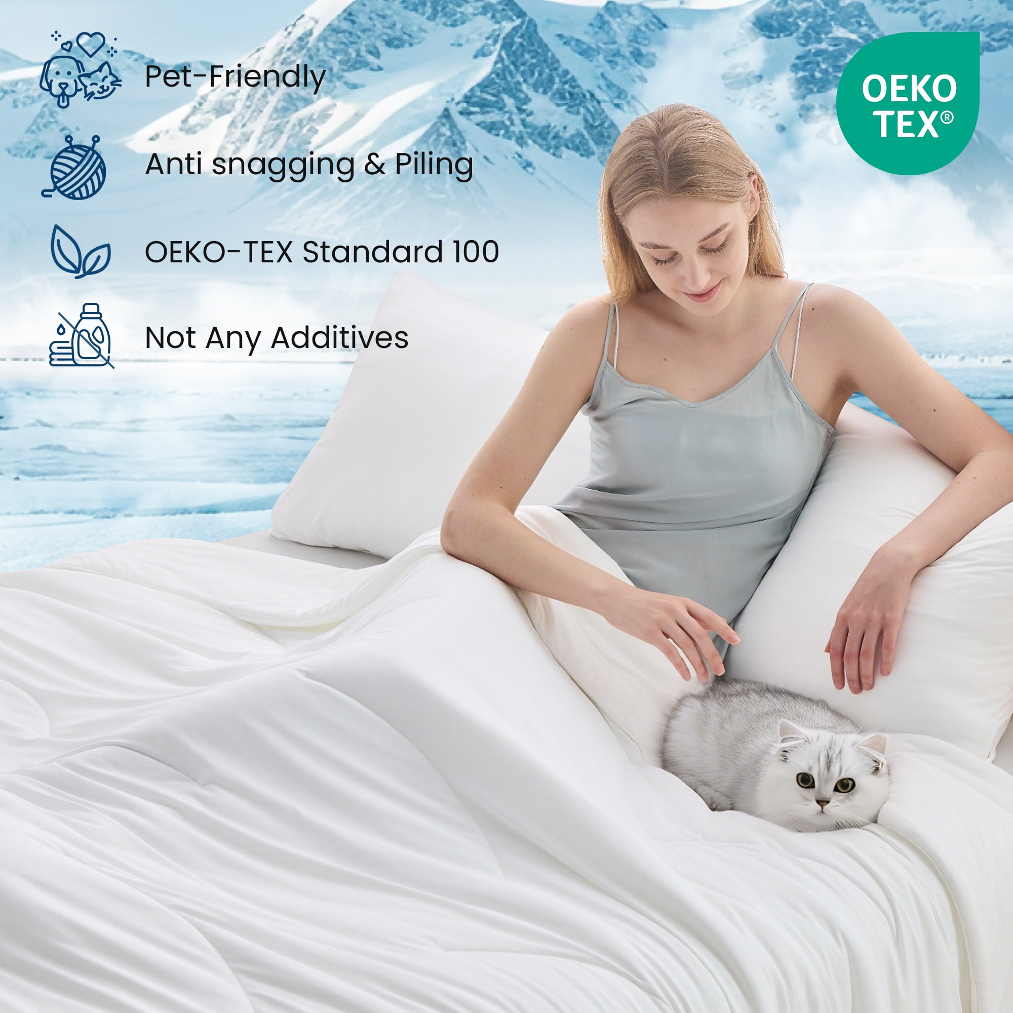 HOMTEC Cooling Comforter Full/Queen Size, Q-MAX＞0.4 Cool Tech Blanket for Hot Sleeper, Lightweight Silky Smooth Bed Comforter, White