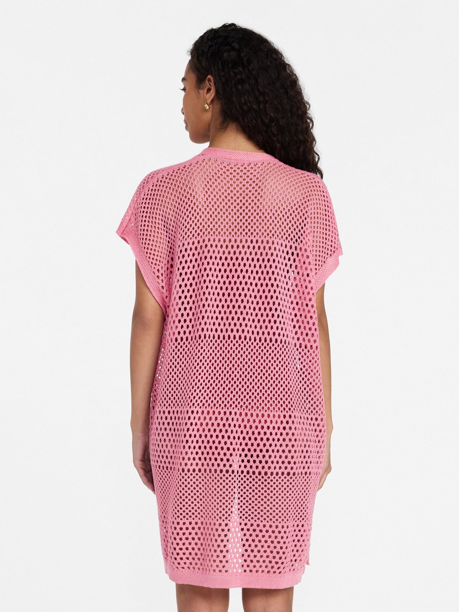 Time and Tru Women's Openwork Knit Coverup, Size L/XL, Pink Pottery