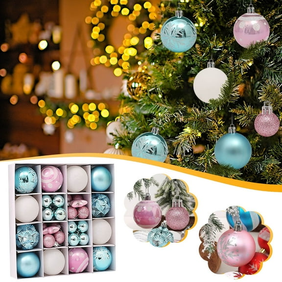 JLFNYA 42 Pcs Christmas Balls Ornaments for Xmas Tree,Pink& Blue Christmas Tree Decorations,Shatterproof Tree Hanging Balls Set,Holiday Party Wedding Home Decorations