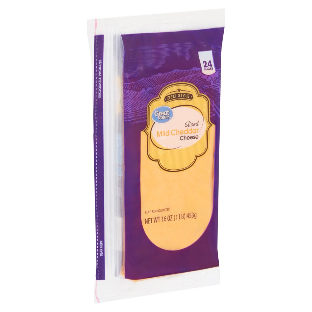 Great Value Deli Style Sliced Mild Cheddar Cheese, 24 count, 16 oz