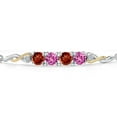 thumbnail image 3 of 925 Silver and 10K Yellow Gold Red Garnet and Pink Created Sapphire and White Lab Grown Diamond Bracelet for Women | 2.22 Cttw | Gemstone January Birthstone | Round 5MM | Fully Adjustable 9 inch, 3 of 5