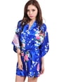 thumbnail image 2 of LYMAYTER Women's Floral Kimono Satin Short Robe Peacock Party Satin Robes Sleepwear S-2XL, 2 of 8