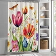 thumbnail image 3 of Pink Orange Flowers Fabric Shower Curtain Retro Butterfly Leaves Washable Shower Curtains for Bathroom, Waterproof Bath Curtain with Hooks Home Decor 36x72in, 3 of 8