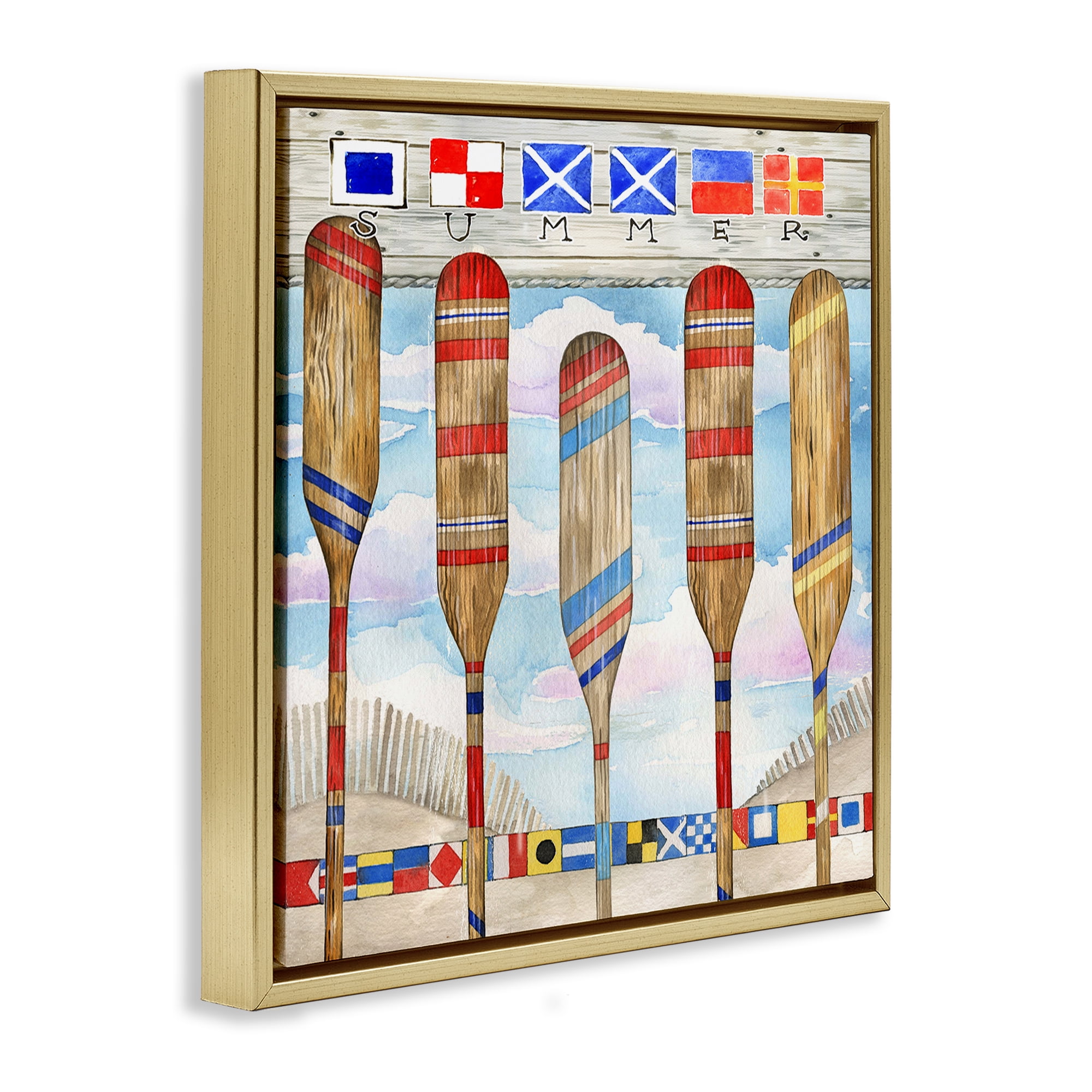 Stupell Industries Maritime Summer Paddles Nautical & Beach Painting Gold Floater Framed Canvas Art Print Wall Art, 25 x 25