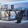 thumbnail image 3 of L-Shaped Twin over Full Bunk Bed with Twin Size Loft Bed,Metal Triple Bunk Bed with Slide and USB Ports, Space-saving and Noise-free Design, Black, 3 of 13