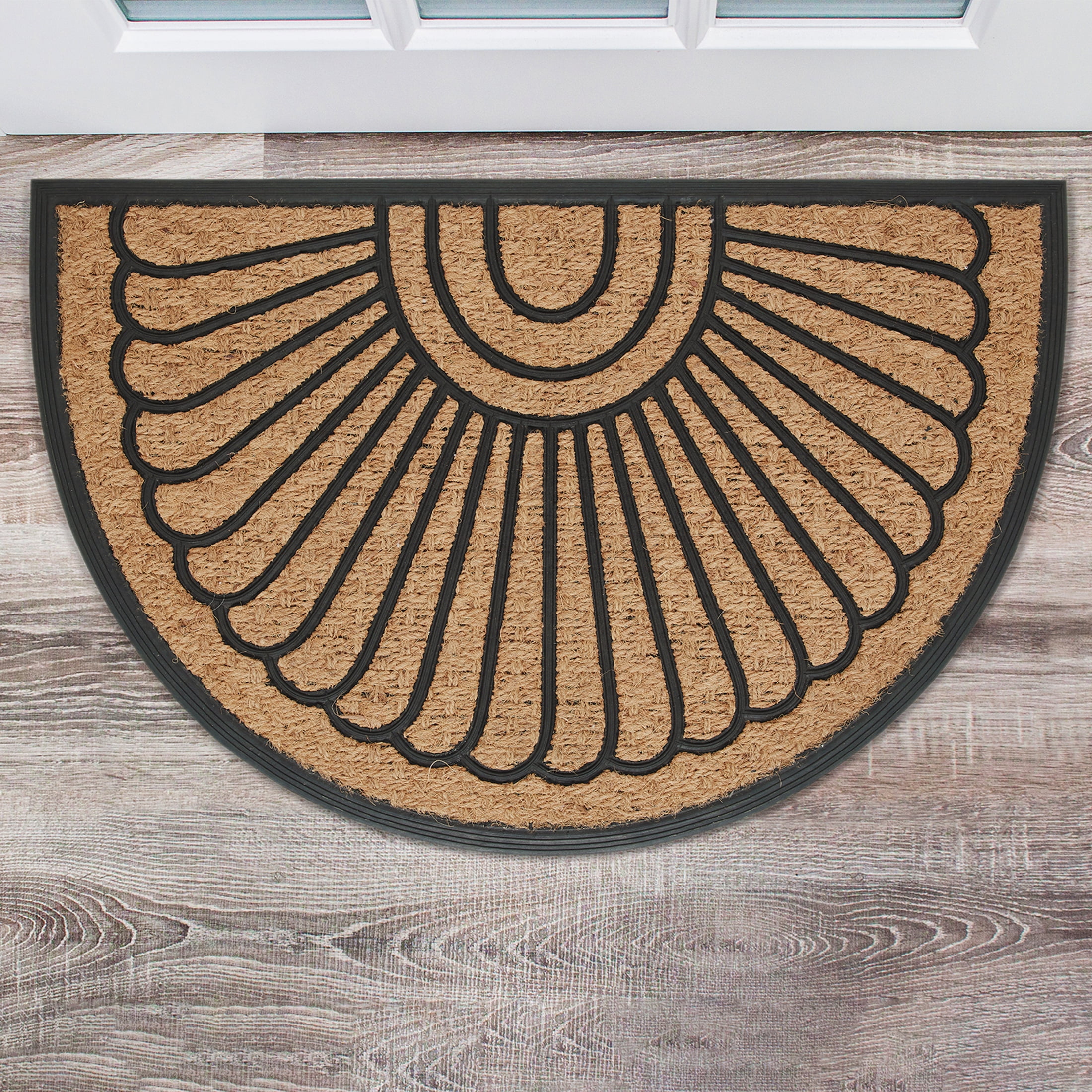 DOORMAT HALF MOON RECTANGULAR COCONUT engraved RUBBER carpet outer 