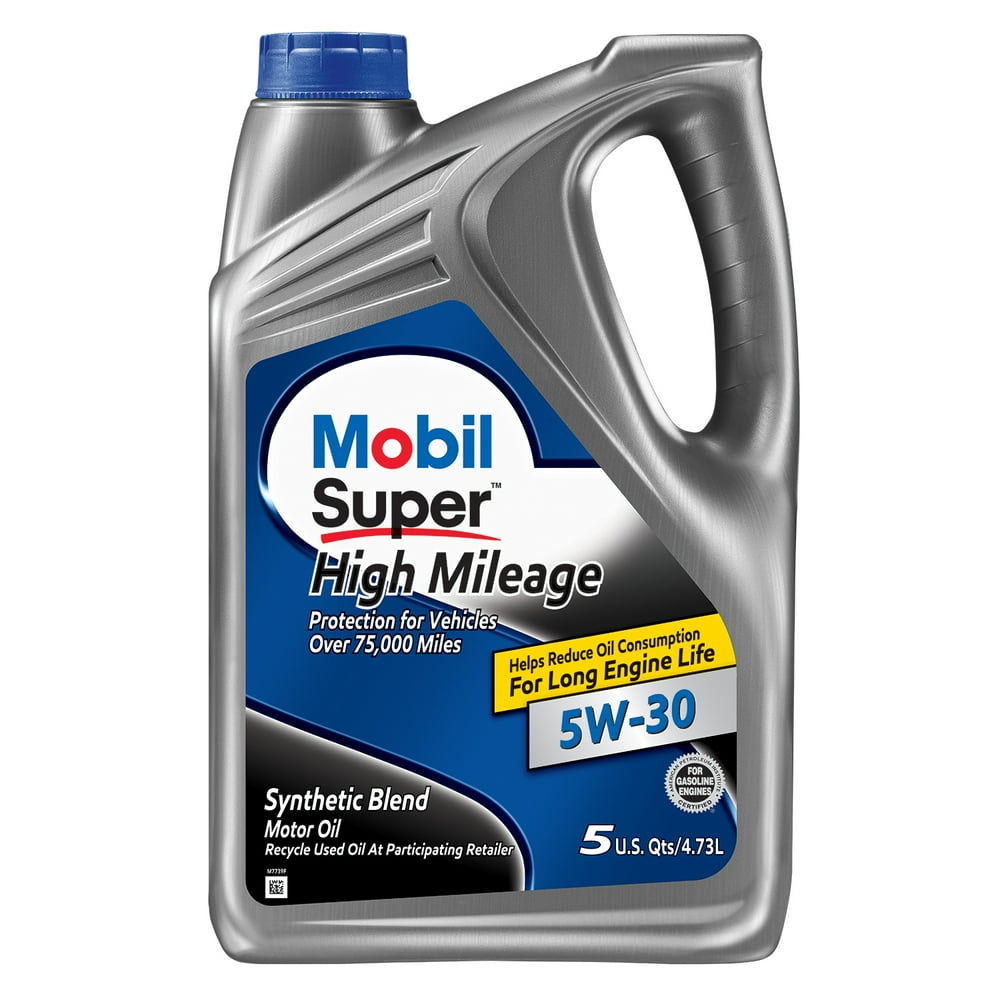 Mobil Super High Mileage Synthetic Blend Motor Oil 5W30, 5 Quart