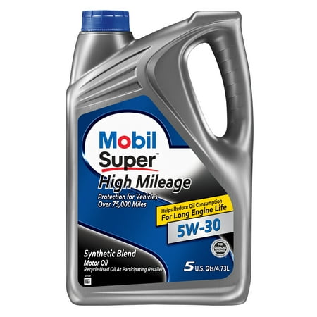 Mobil Super High Mileage Synthetic Blend Motor Oil 5W-30, 5 Quart