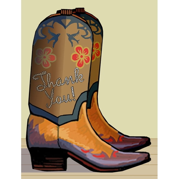 Thank You Western Cowboy Boot Note Card - 10 Boxed Cards & Envelopes