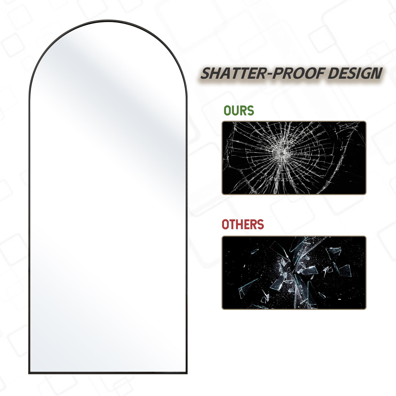 BEAUTYPEAK 76"x34" Oversized Arched Metal Framed Standing Mirrors, Black