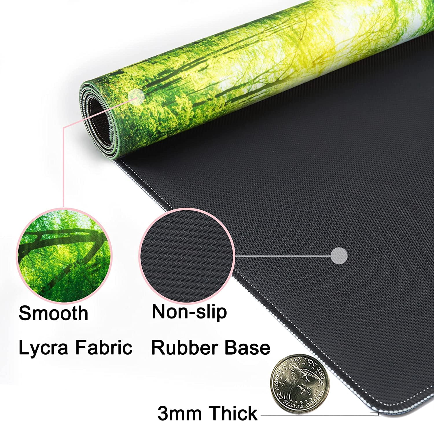 Desk Mat,Large Mouse Pad 35''×15.6'' XXL Extended Gaming Mouse Pad Mat with Non-Slip Base Stitched Eges Mousepad for Computer,Office,Keyboard and Laptop - Green Forest