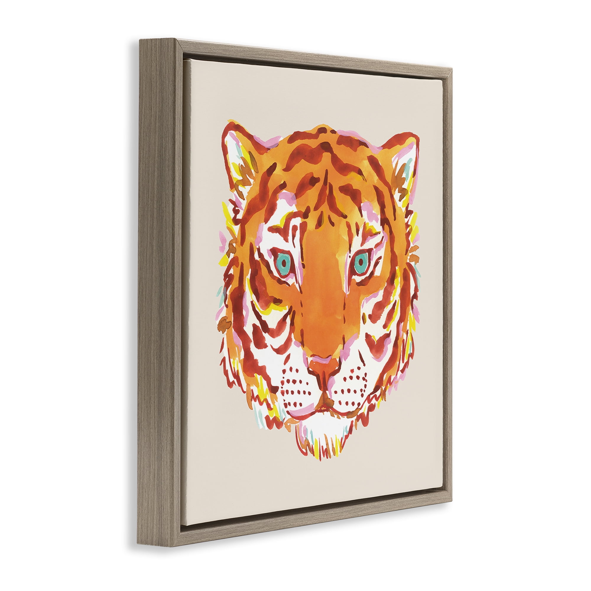 Stupell Industries Orange Boho Tiger Face Brown Framed Floater Canvas Wall Art, design by Karolina Sato