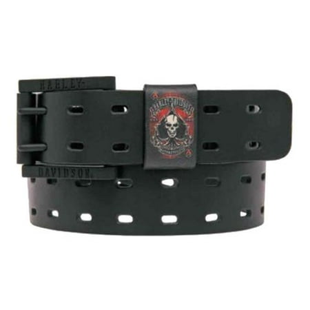 44 Inches Mens Ace Of Spades Skull Leather Belt, Black (44)