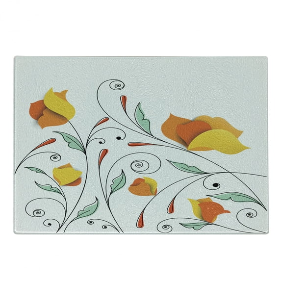 Floral Cutting Board, Bouquet with Swirled Branches Romantic Paper Flowers Origami Autumn Blooms Image, Decorative Tempered Glass Cutting and Serving Board, Small Size, Mint Orange, by Ambesonne