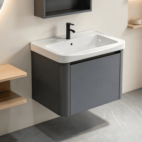 Hiliveshome 20" Wall-Mounted Bathroom Vanity with Ceramic Sink, Curved Gray