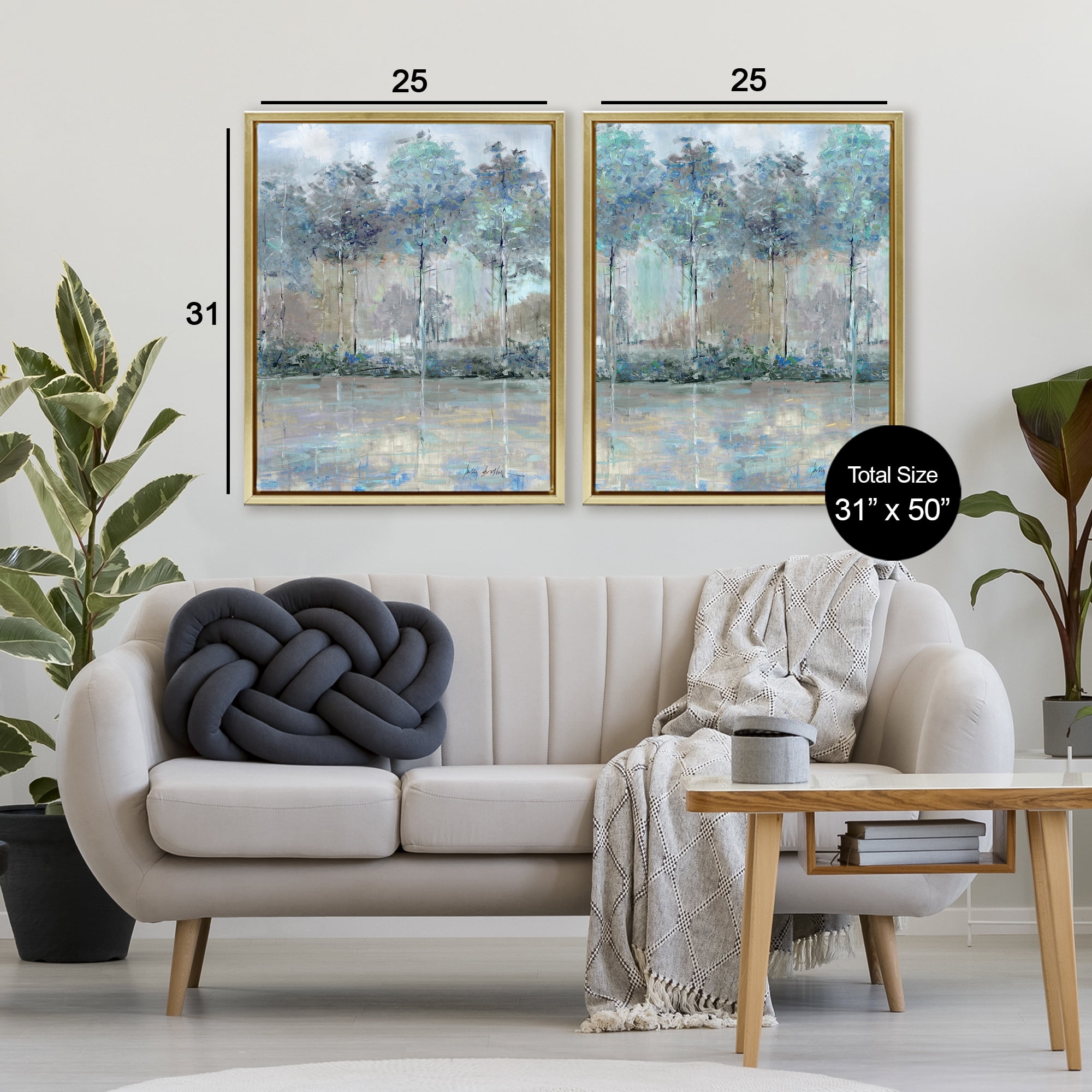 Stupell Industries Subdued Tree Landscape Impression 2 Piece Gold Framed Floater Canvas Set, design by Sally Swatland