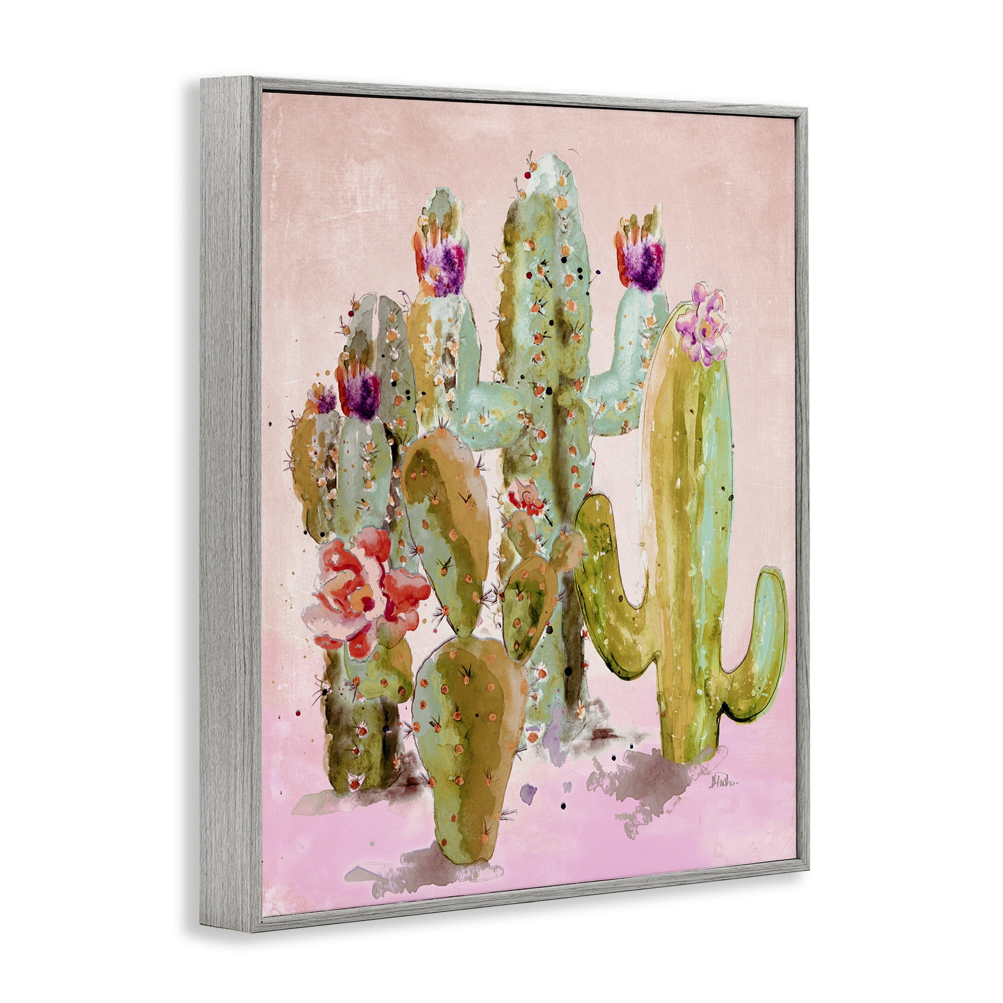 Stupell Industries Fun Floral Cacti Botanical & Floral Painting Gray Framed Art Print Wall Art, 11 x 14