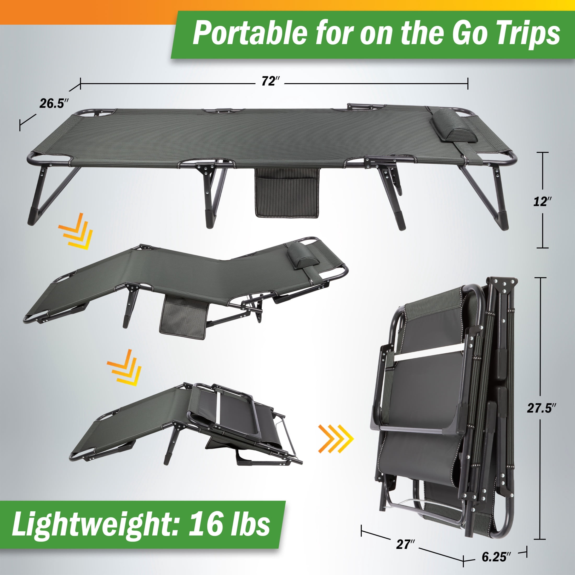 Wakeman Outdoors Folding Camping Cot with Mattress for Adults up to 440lbs, Navy