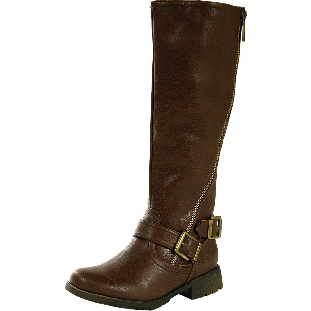 DbDk Womens Riding Boots Flat Heel Brass Zipper Faux DbDk Womens Riding Boots Flat Heel Brass Zipper Faux