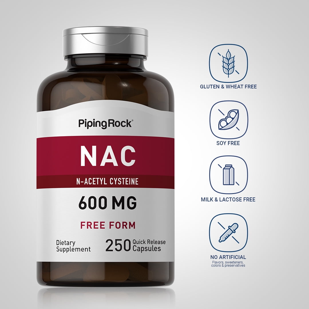 N-Acetyl Cysteine (NAC) 600 mg | 250 Coated Caplets for Men and Women | by Piping Rock