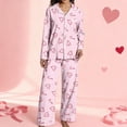 thumbnail image 4 of Silk Pajama Set for Women Valentines Pajamas Long Sleeve Heart Print Sleepwear Soft Button down Loungewear Cute Pjs for Women, 4 of 5