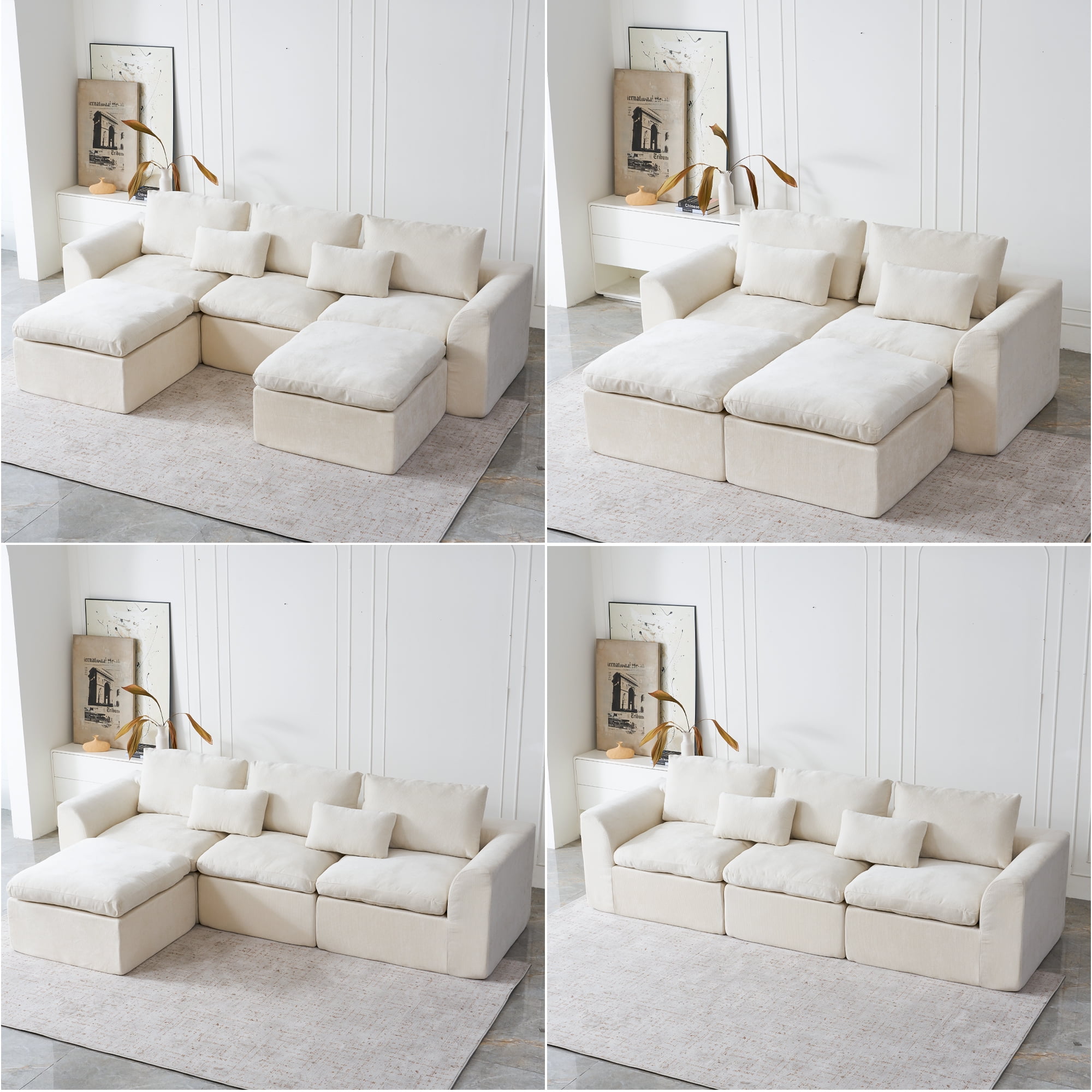 YINIX 120" Modular Sectional Sofa with Movable Ottomans, U-Shaped Couch for Living Room, No Assembly Required, Beige