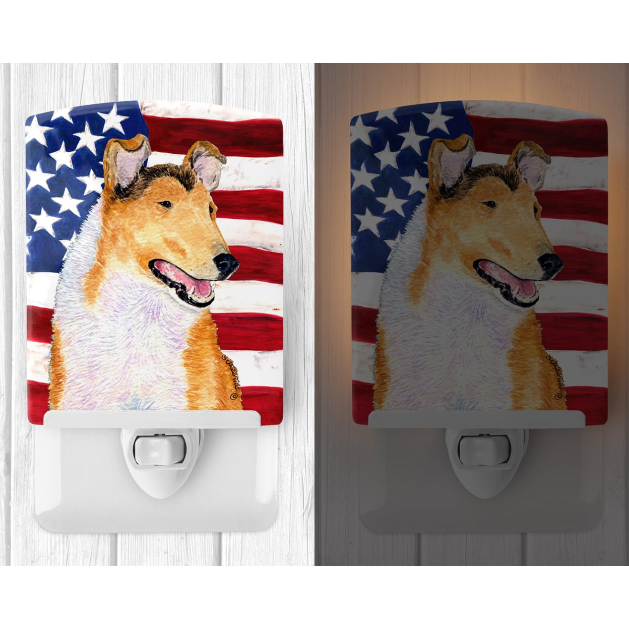 Caroline's Treasures SS4226CNL Flag with Collie Smooth Ceramic Night Light, 6x4x3", multicolor