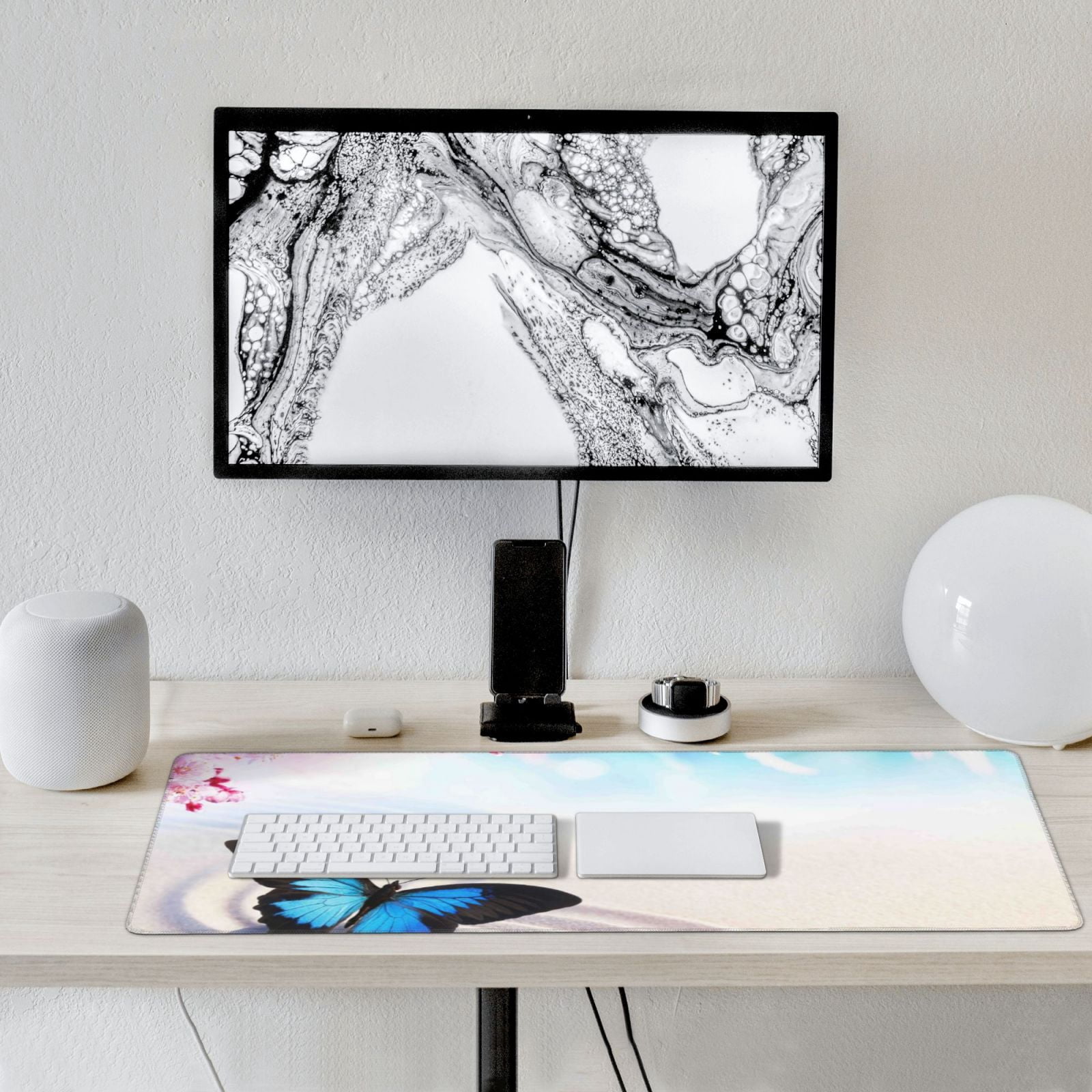 Xecao Butterfly In Blossoms Zen Print Large Mouse Pad, 16x35.5in Mousepad, Professional Non-Slip Rubber Base Big Mouse Pad, Mouse Pad for Gaming & Office Full Desk Mouse Pad