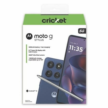 Cricket Wireless Moto G Stylus 2025 8GB RAM (Prepaid), Gibraltar Sea