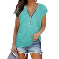 thumbnail image 4 of Women's Short Sleeve Zip Shirt Casual Loose Tunic Tops Side Shirring Blouse, 4 of 4