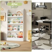 Homfa 4-Tier Kids Bookshelf, Wall-Mounted Wooden Book Storage Organizer for Nursery Bedroom Playroom Kids Room, White