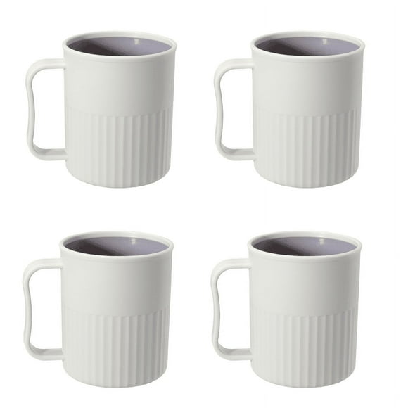 Reusable Plastic Drinking Cup with Handle, BPA Free Microwave & Dishwasher Safe Food Grade PP Coffee & Milk Mug Set of 4